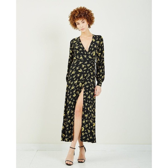 ganni yellow silk dress GANNI Dress in Yellow Printed Satin